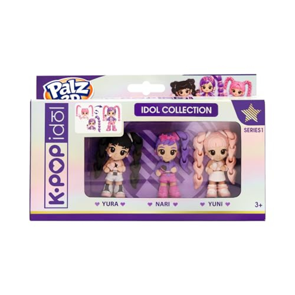 K-Pop Idol Palz 3D – Set 3 Figure Collezionabili con Capelli Intercambiabili