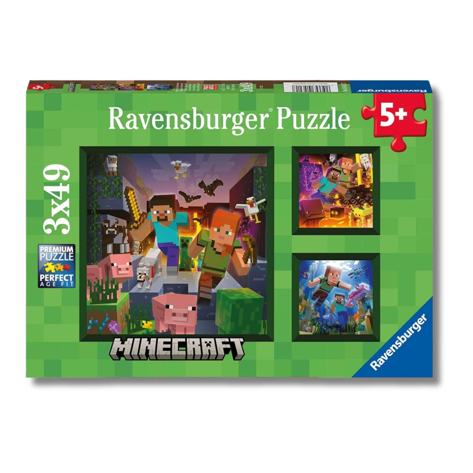 Ravensburger Minecraft puzzle 49 pezzi, confezione tripla