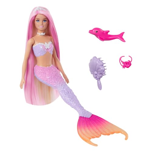 Barbie Malibu Sirena che Cambia Colore in Acqua, Cucciolo di Delfino incluso, HRP97