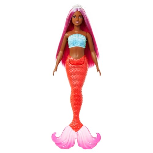 Barbie Sirena, silhouette Curvy con Corpetto simile alle Conchiglie e Coda Tropicale, HRR04