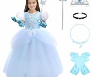 Costume di Cenerentola, Abito di Carnevale per Bambina con Accessori per essere una Principessa Disney