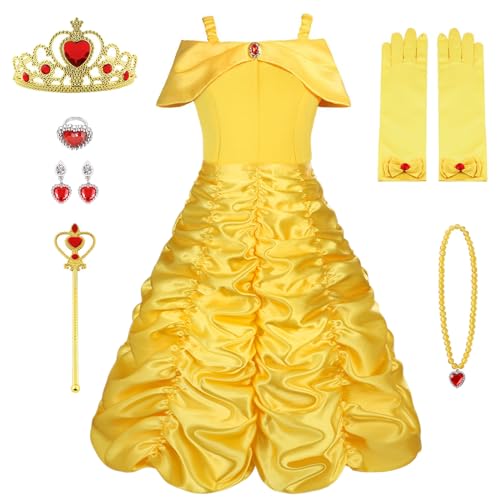 Costume di Belle, Vestito da Principessa Disney con accessori e Corona – Vicloon