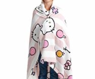 Plaid Hello Kitty Rosa, morbido pile in microfibra, 130×170 cm, idea regalo per Natale – Kanguru