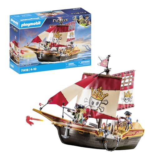PLAYMOBIL Pirates 71418 Nave Pirata con accessori da costruire, dai 4 Anni